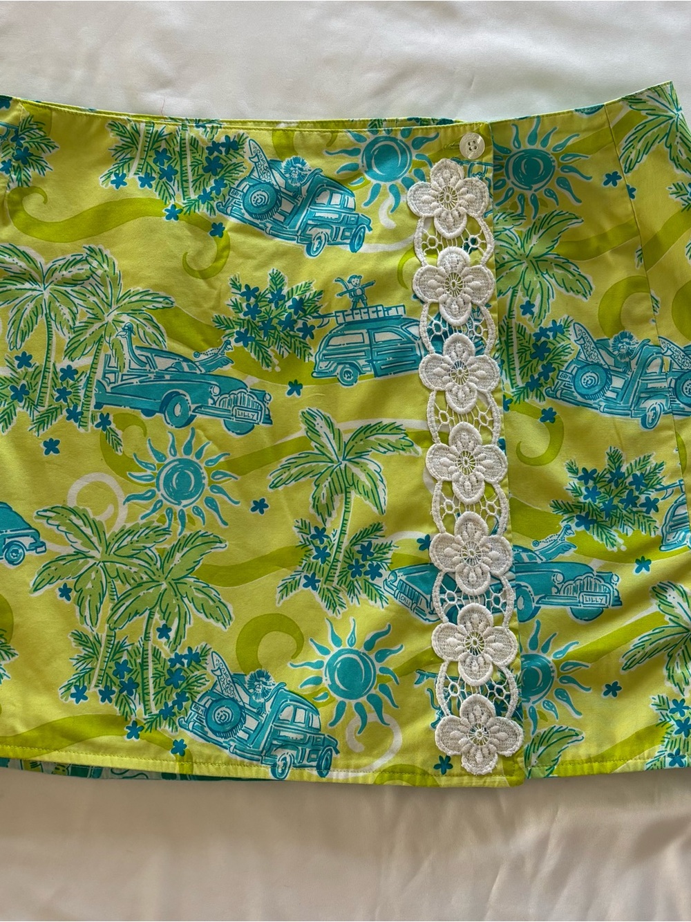 Lilly Pulitzer Lime Green Teal Tropical Lace Mini Skirt